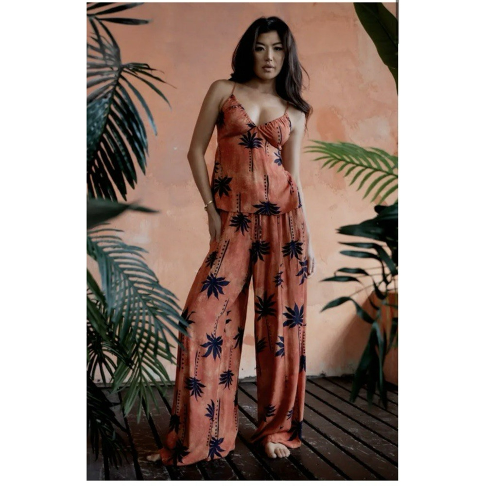 Midnight Bakery‎ Pajama Set Palm Print Medium New Tropical